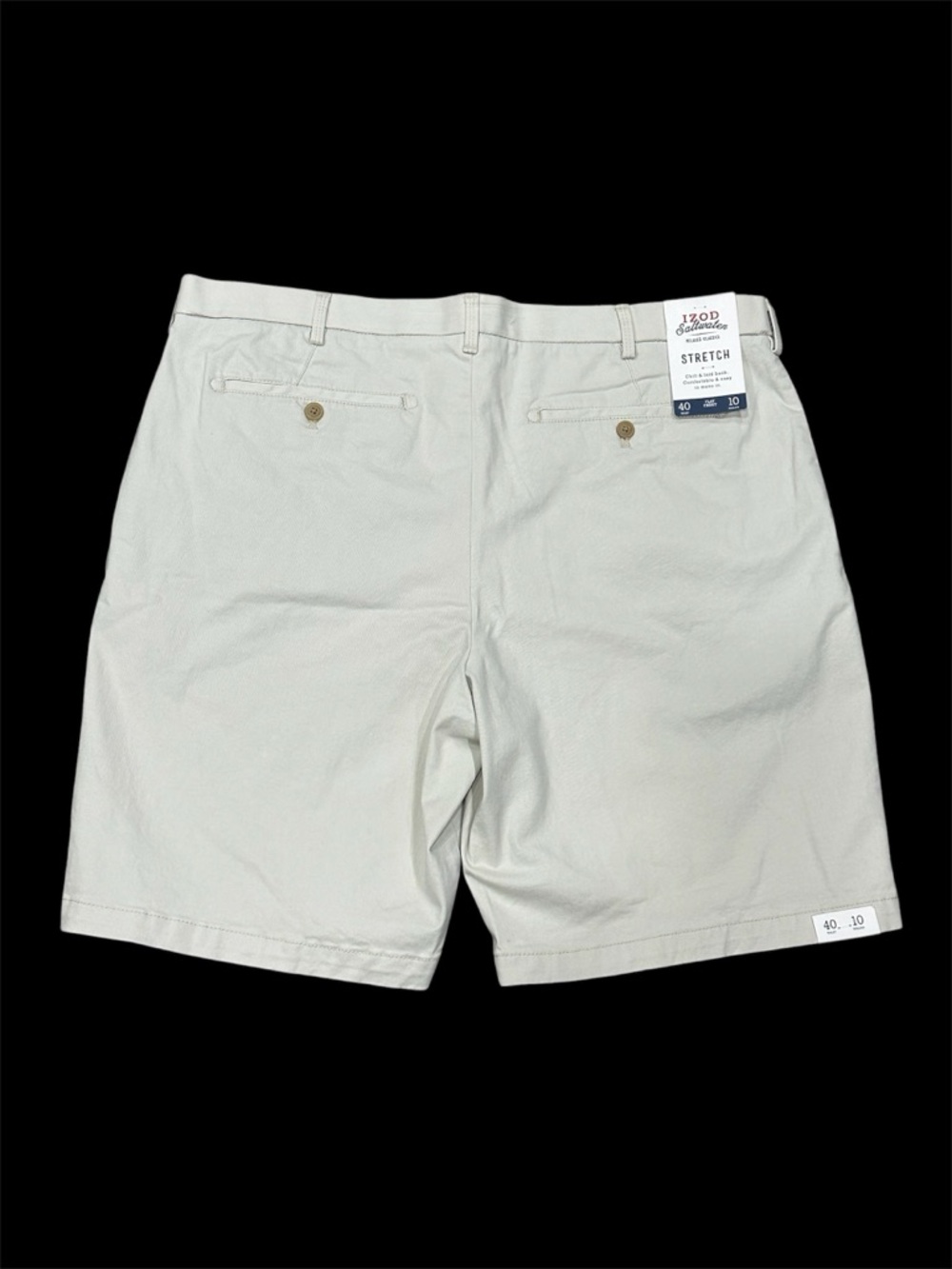 Men's IZOD Saltwater 40 XL Relaxed Chino Khakis Short Cream 10” inseam Stretch - Picture 5 of 8